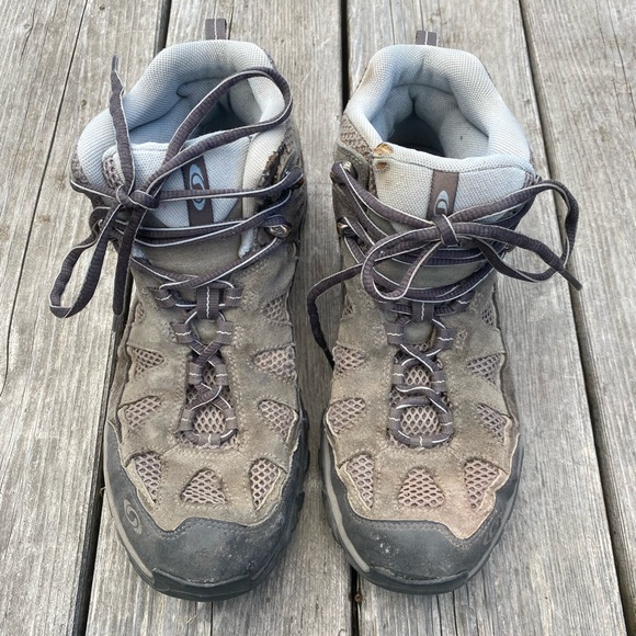 SALOMON Contagrip Women's 7.5 Hiking Shoes boots high tops Tan Gray Mesh Suede - Picture 5 of 8